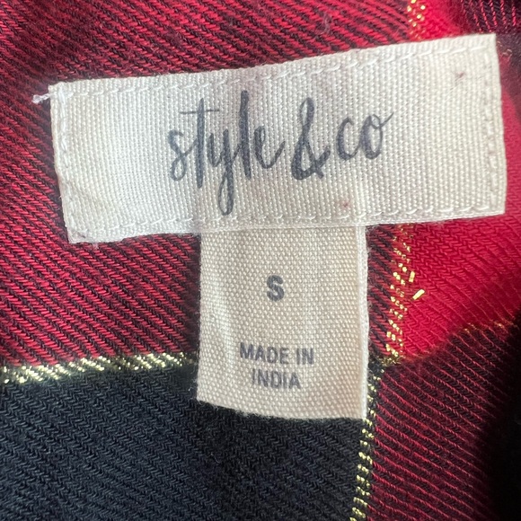 Style & Co Long Sleeve Collared Sequin Gold Button Up Plaid Shirt Size Small - Picture 12 of 12